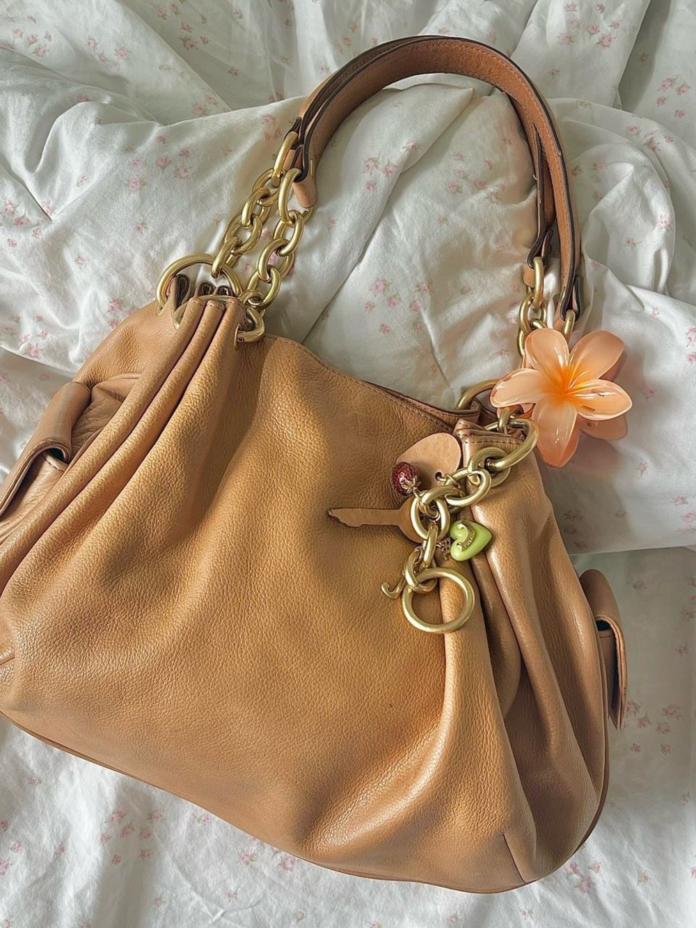 Juicy Couture Tan Leather Shoulder Bag with Gold Hardware